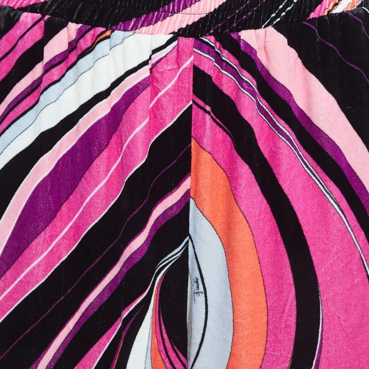 Pre Owned Emilio Pucci Pink Printed Velvet Straight Leg Trousers M