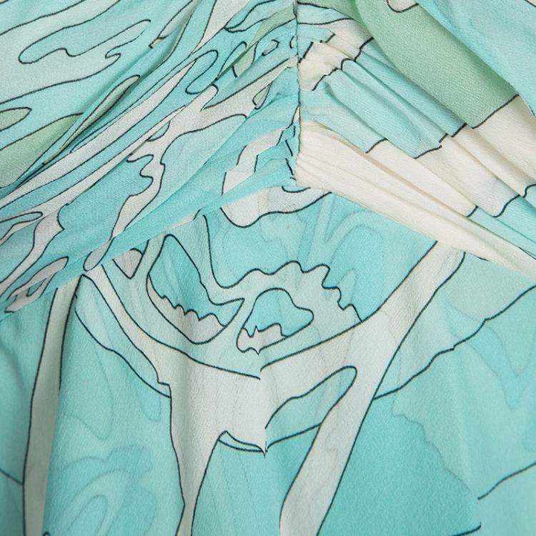 Pre Owned Emilio Pucci Blue Printed Silk Ruched Sleeveless Y Back Top S