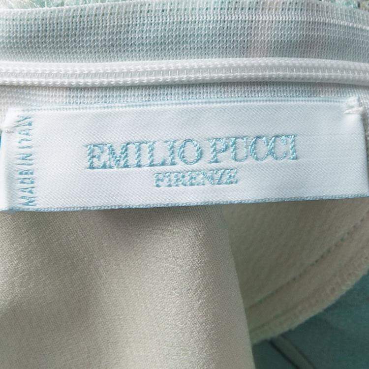 Pre Owned Emilio Pucci Blue Printed Silk Ruched Sleeveless Y Back Top S