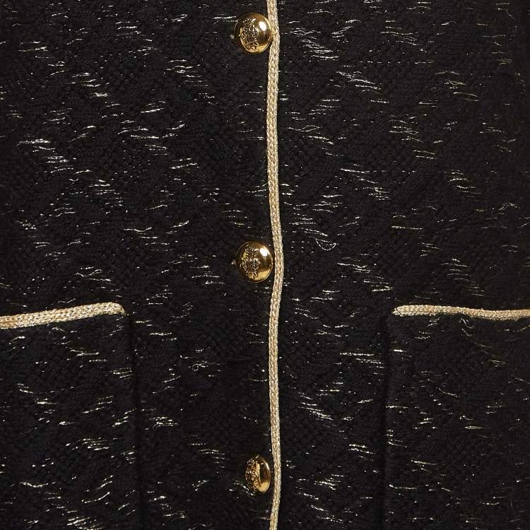 Pre Owned Emilio Pucci Black and Gold Trim Thick Knit Buttoned Coat XL