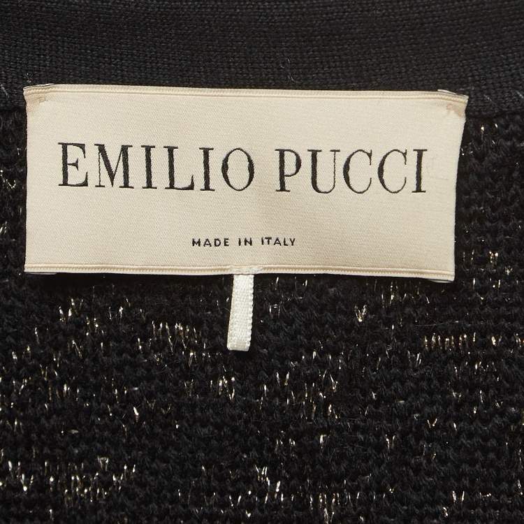 Pre Owned Emilio Pucci Black and Gold Trim Thick Knit Buttoned Coat XL