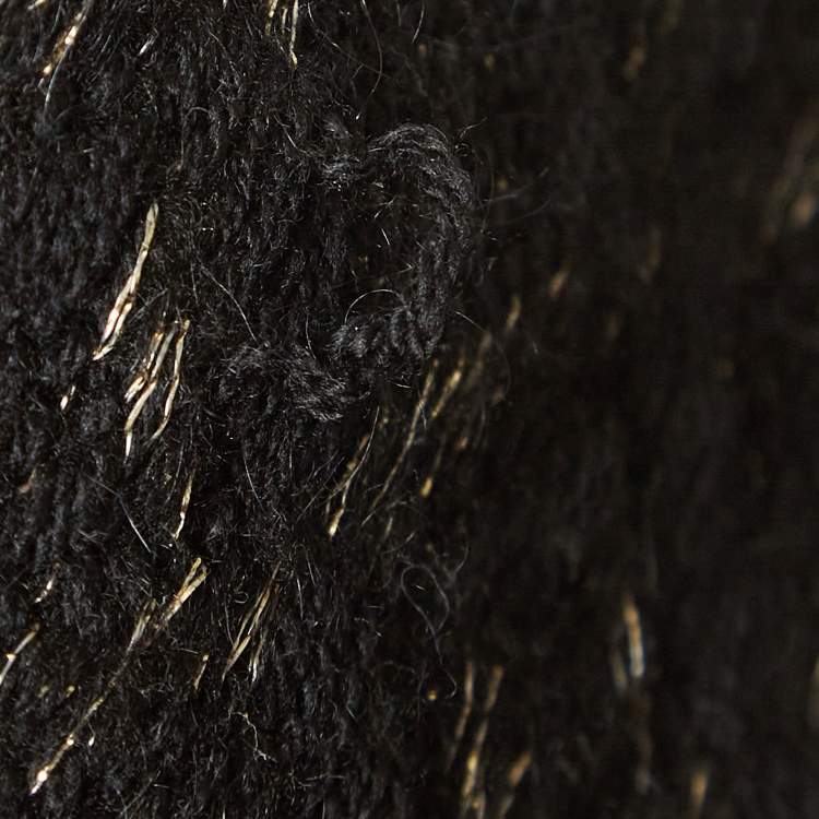 Pre Owned Emilio Pucci Black and Gold Trim Thick Knit Buttoned Coat XL
