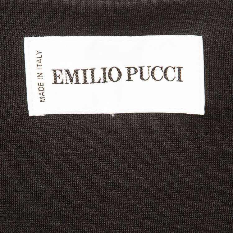 Pre Owned Emilio Pucci Multicolor Print Wool Blend Knit Ruched Dress M