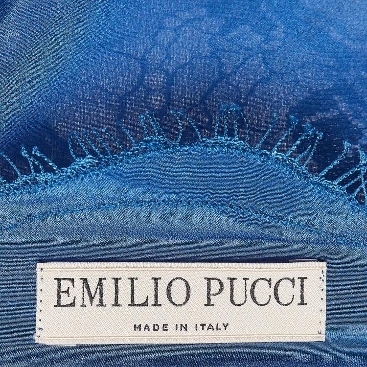 Pre Owned Emilio Pucci Blue Patterned Lace One Shoulder Top M