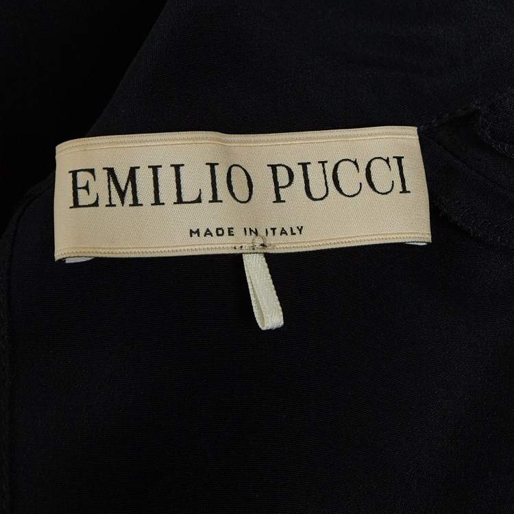 Pre Owned Emilio Pucci Black Hand Painted Dragon Silk Mini Dress M