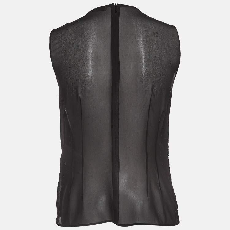 Pre Owned Emilio Pucci Black Sequin And Silk Sleeveless Top S
