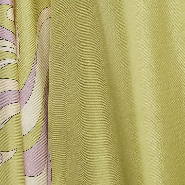 Pre Owned Emilio Pucci Green Printed Silk Wide Leg Jumpsuit One Size