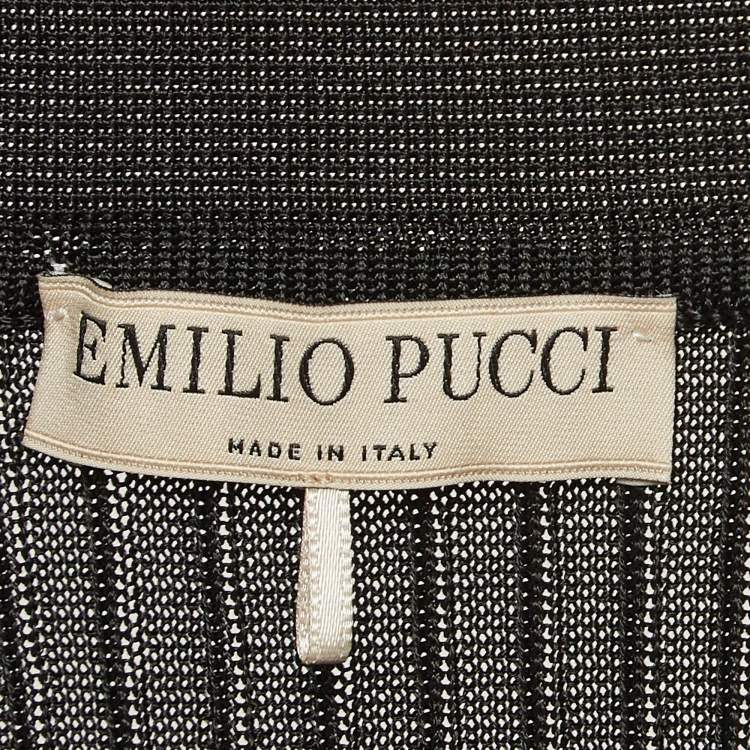 Pre Owned Emilio Pucci Black Jersey Rib Knit Zip Front Polo T-Shirt L