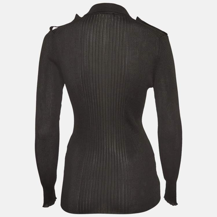 Pre Owned Emilio Pucci Black Jersey Rib Knit Zip Front Polo T-Shirt L