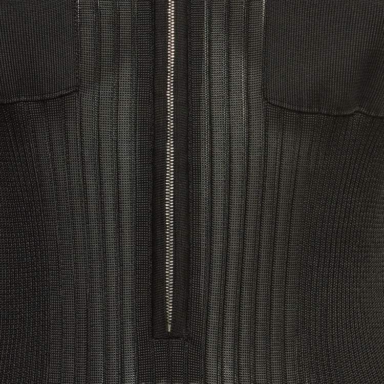 Pre Owned Emilio Pucci Black Jersey Rib Knit Zip Front Polo T-Shirt L