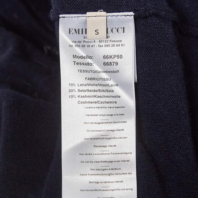 Pre Owned Emilio Pucci Navy Blue Wool Blend Sequin Detail Sweatshirt S