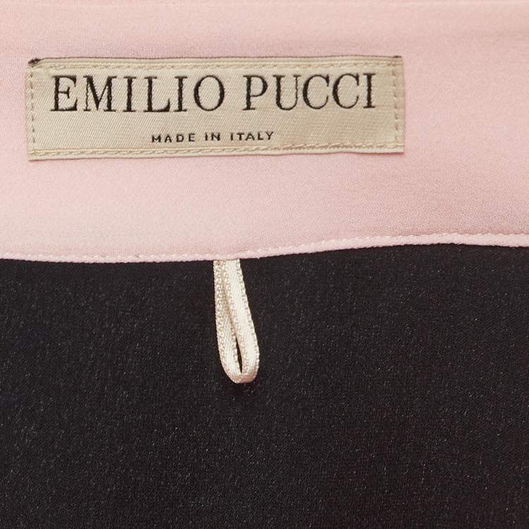 Pre Owned Emilio Pucci Orange Silk Contrast Trim Shirt M