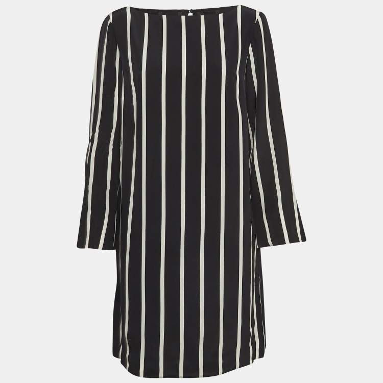 Pre Owned Emilio Pucci Black Pinstripe Silk Short Shift Dress L