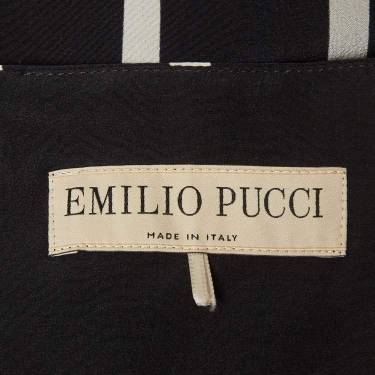 Pre Owned Emilio Pucci Black Pinstripe Silk Short Shift Dress L