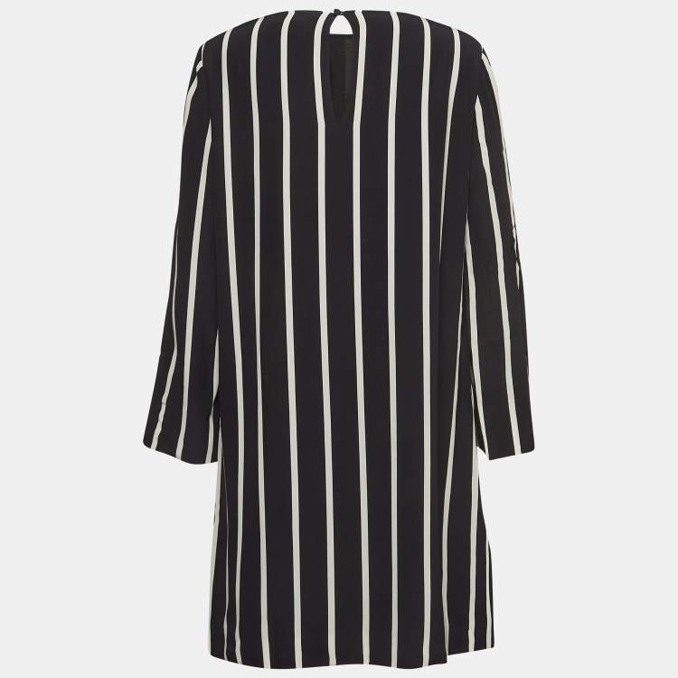 Pre Owned Emilio Pucci Black Pinstripe Silk Short Shift Dress L