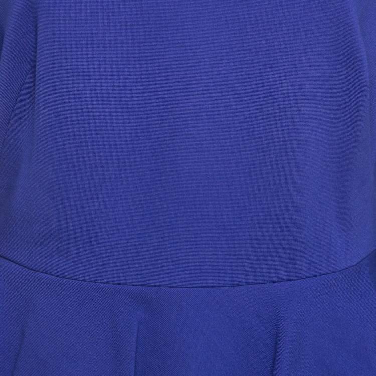Pre Owned Emilio Pucci Blue Lace Trim Stretch Crepe Peplum Pencil Dress L