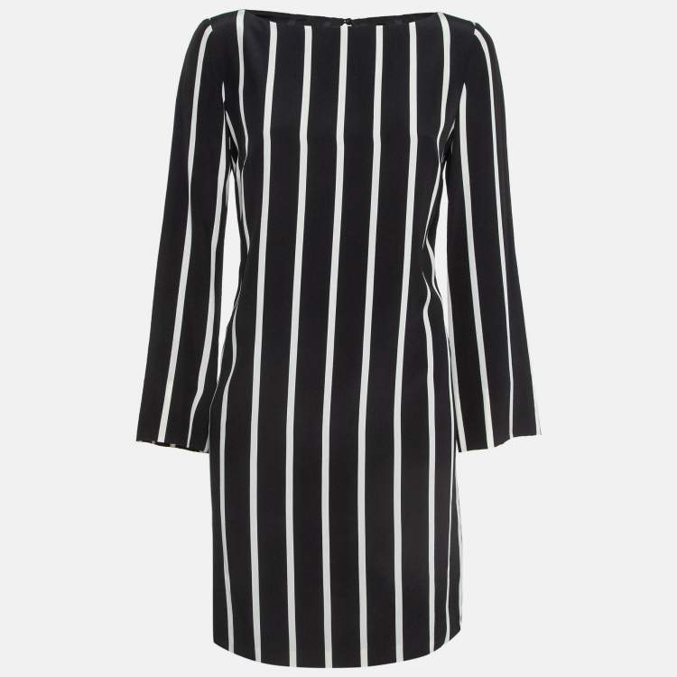 Pre Owned Emilio Pucci Black Pinstripe Silk Short Shift Dress M