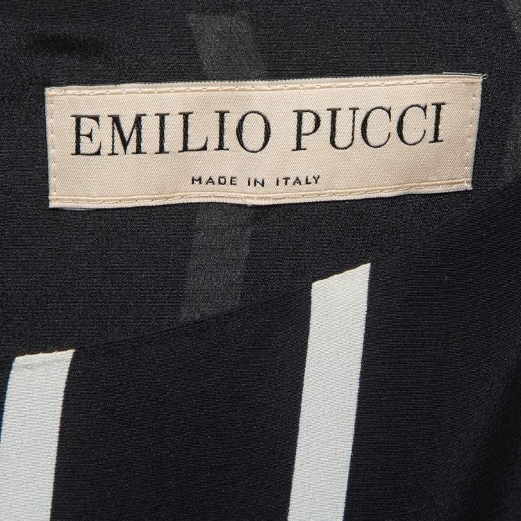 Pre Owned Emilio Pucci Black Pinstripe Silk Short Shift Dress M