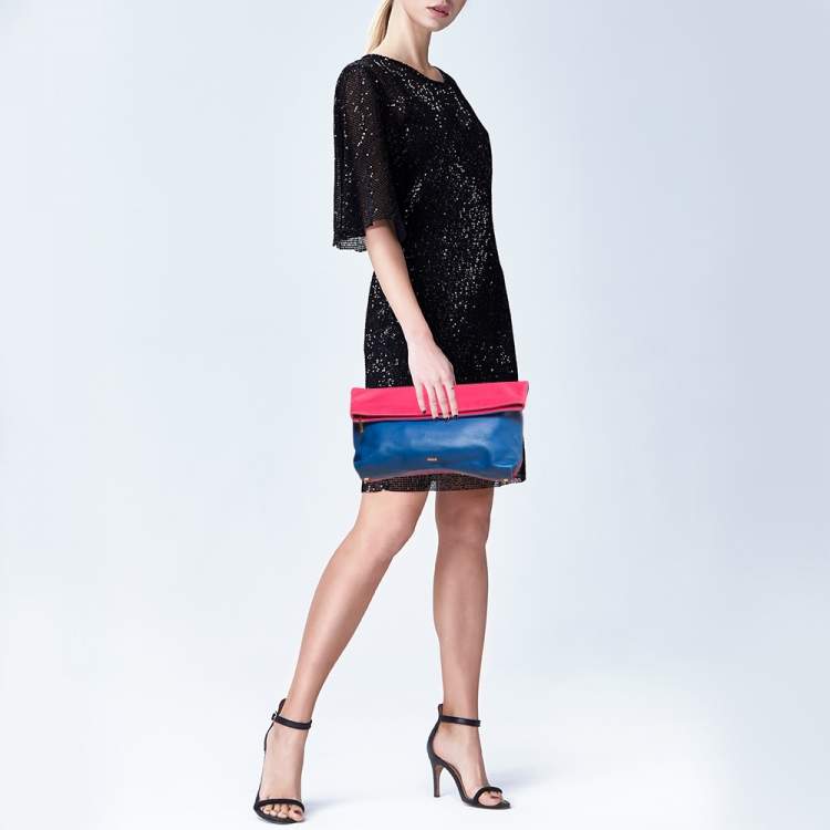Pre Owned Emilio Pucci Pink/Blue Leather Fold Over Clutch