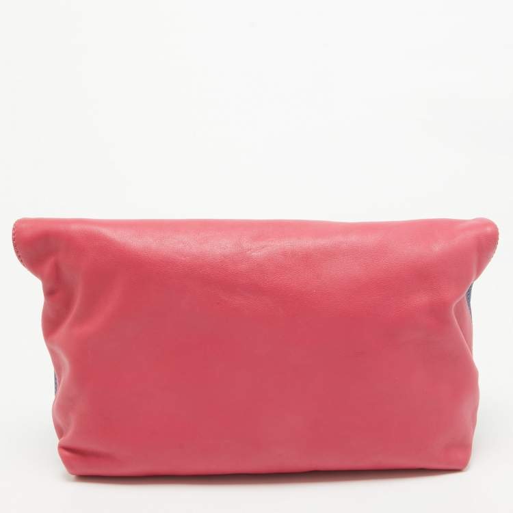 Pre Owned Emilio Pucci Pink/Blue Leather Fold Over Clutch