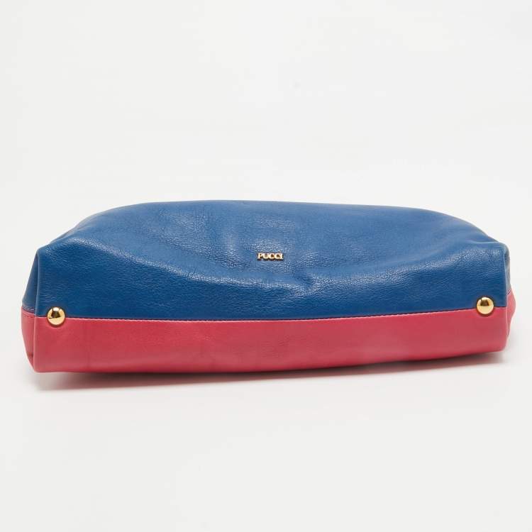 Pre Owned Emilio Pucci Pink/Blue Leather Fold Over Clutch