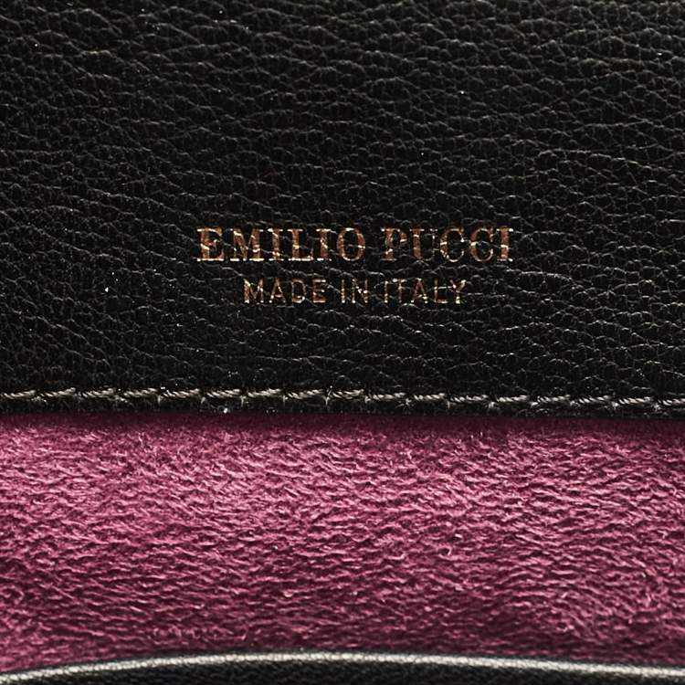 Pre Owned Emilio Pucci Black/Blue Newton Print Leather Envelope Clutch