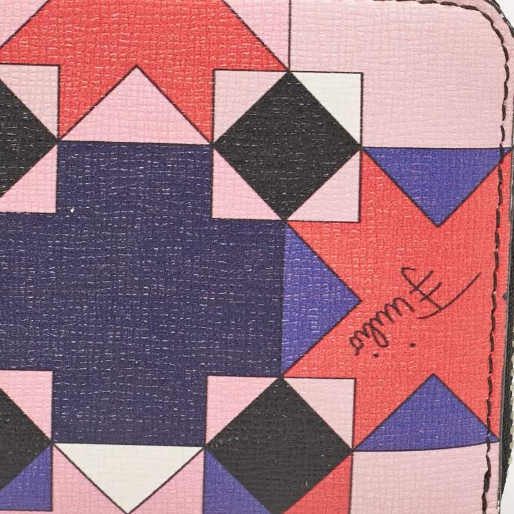 Pre Owned Emilio Pucci Multicolor Printed Leather Zip Compact Wallet