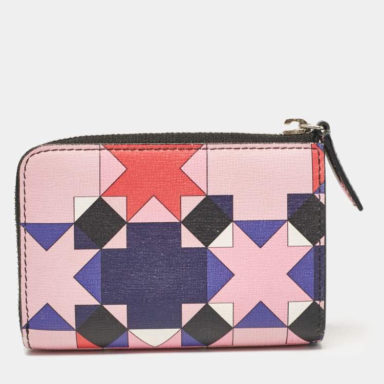 Pre Owned Emilio Pucci Multicolor Printed Leather Zip Compact Wallet