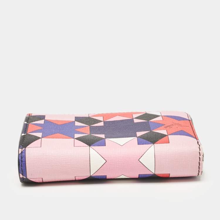 Pre Owned Emilio Pucci Multicolor Printed Leather Zip Compact Wallet