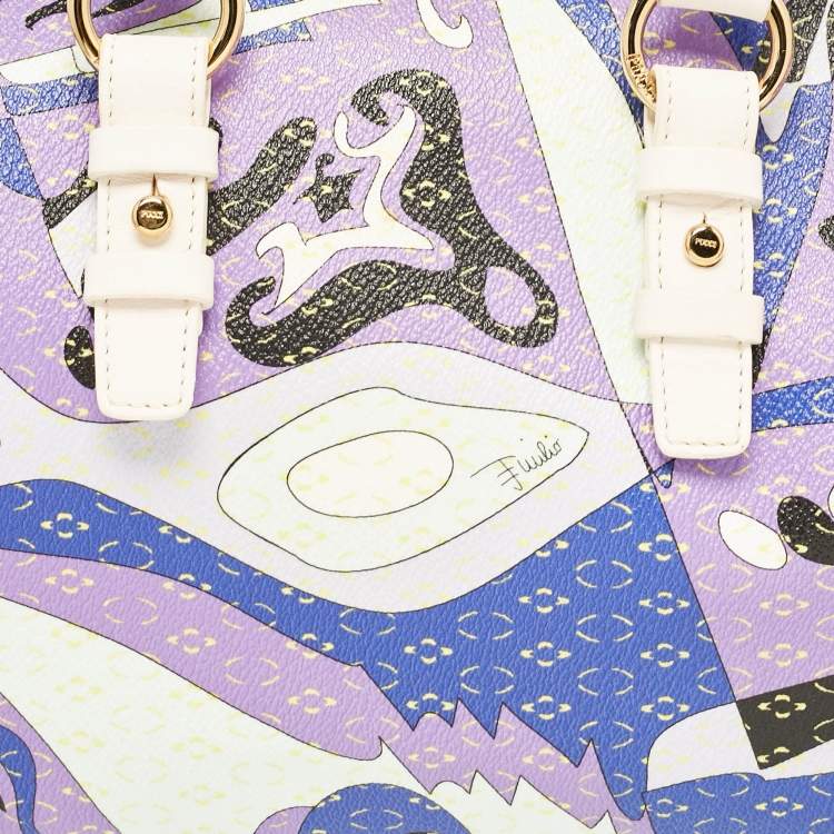 Pre Owned Emilio Pucci White/Multicolor Coated Canvas Boston Bag