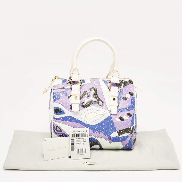 Pre Owned Emilio Pucci White/Multicolor Coated Canvas Boston Bag