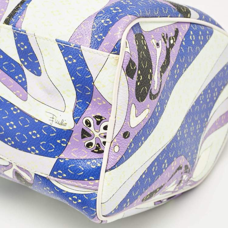 Pre Owned Emilio Pucci White/Multicolor Coated Canvas Boston Bag