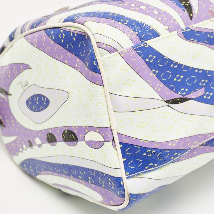 Pre Owned Emilio Pucci White/Multicolor Coated Canvas Boston Bag