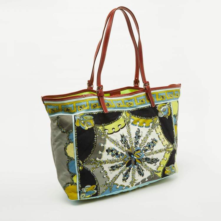Pre Owned Emilio Pucci Multicolor Printed Coated Canvas and Leather Shopper Tote