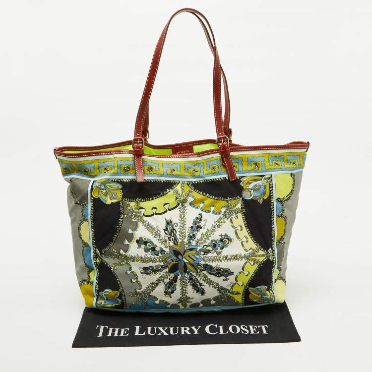 Pre Owned Emilio Pucci Multicolor Printed Coated Canvas and Leather Shopper Tote