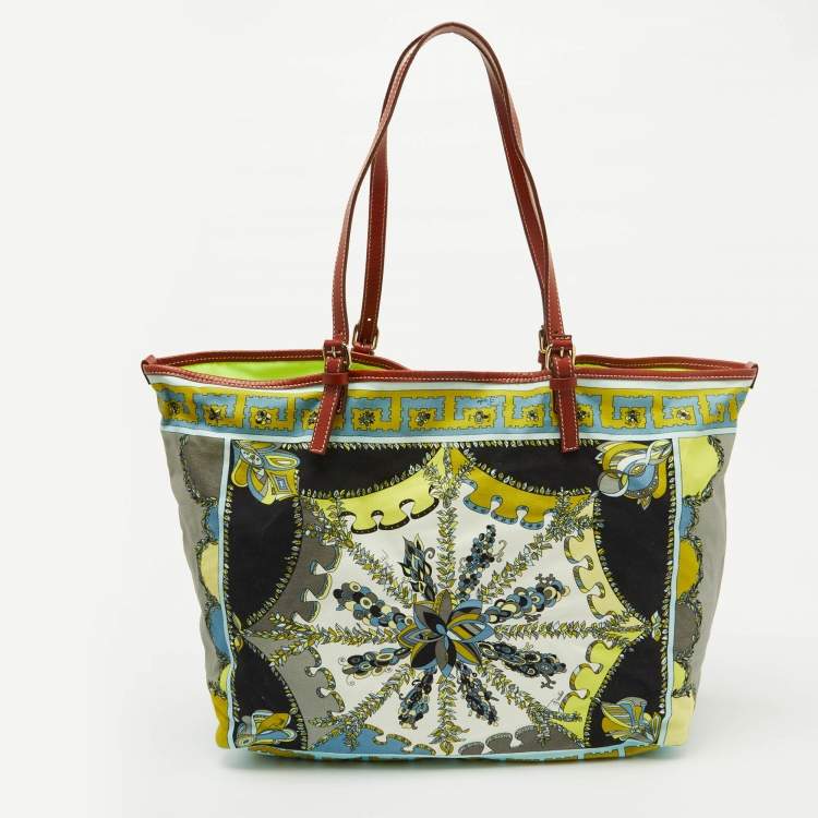 Pre Owned Emilio Pucci Multicolor Printed Coated Canvas and Leather Shopper Tote