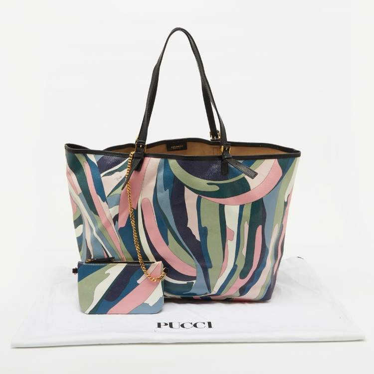 Pre Owned Emilio Pucci Multicolor Printed Coated Canvas and Leather Shopper Tote