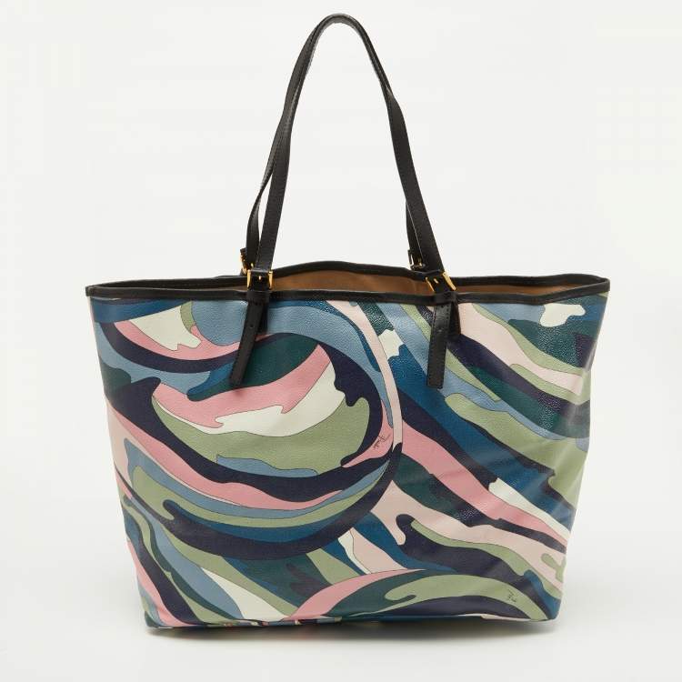 Pre Owned Emilio Pucci Multicolor Printed Coated Canvas and Leather Shopper Tote