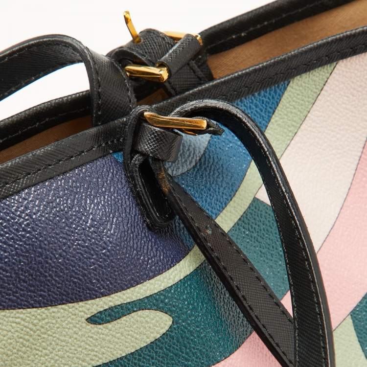 Pre Owned Emilio Pucci Multicolor Printed Coated Canvas and Leather Shopper Tote