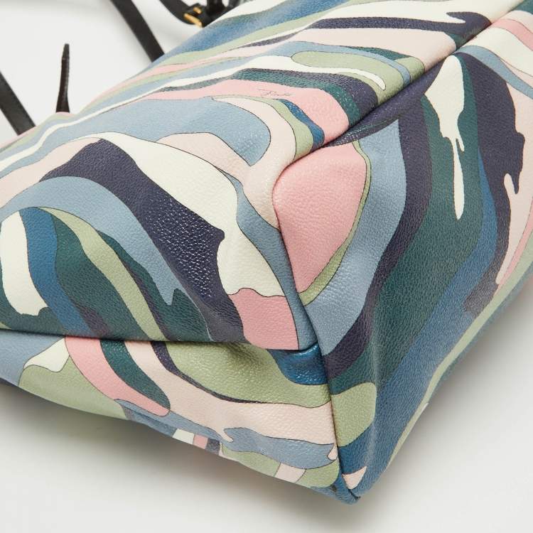 Pre Owned Emilio Pucci Multicolor Printed Coated Canvas and Leather Shopper Tote