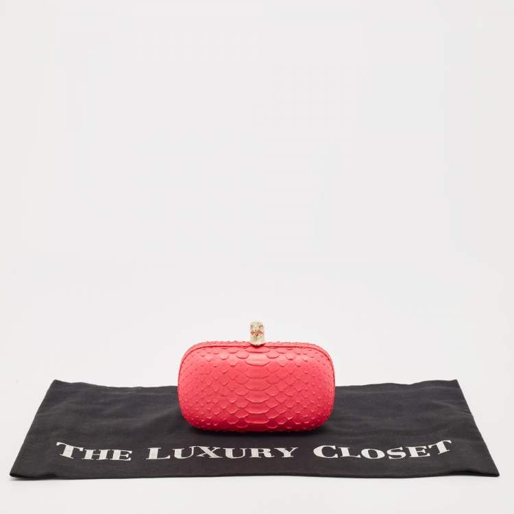 Pre Owned Emilio Pucci Neon Pink Python Eagle Box Clutch