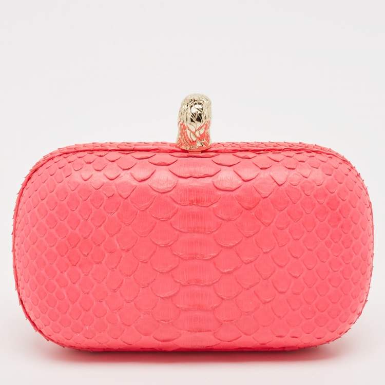 Pre Owned Emilio Pucci Neon Pink Python Eagle Box Clutch