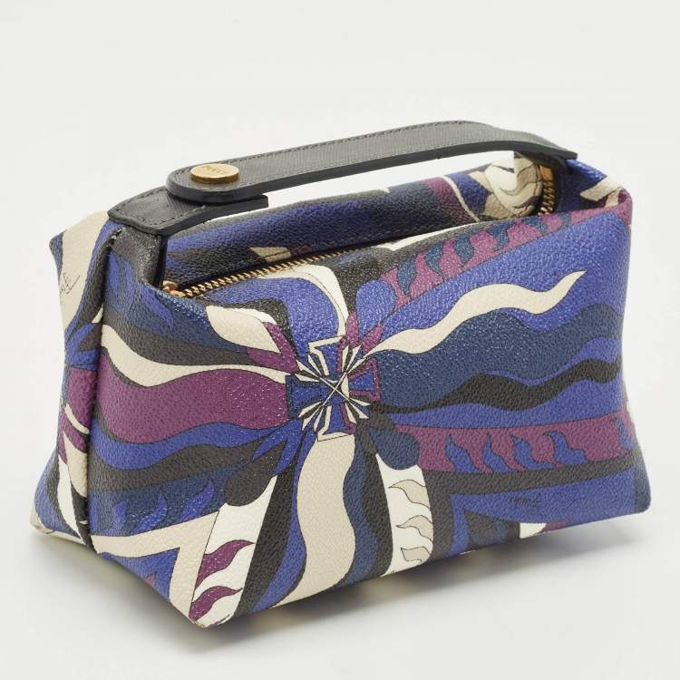 Pre Owned Emilio Pucci Multicolor Printed Coated Canvas and Leather Clutch Bag