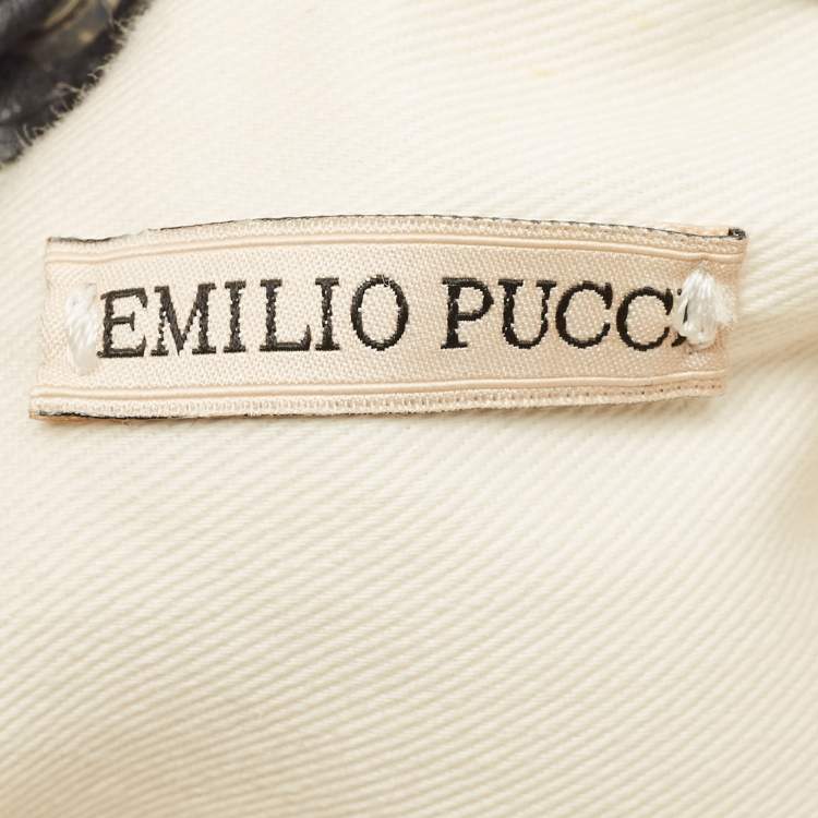 Pre Owned Emilio Pucci Multicolor Printed Satin and Leather Drawstring Bucket Bag