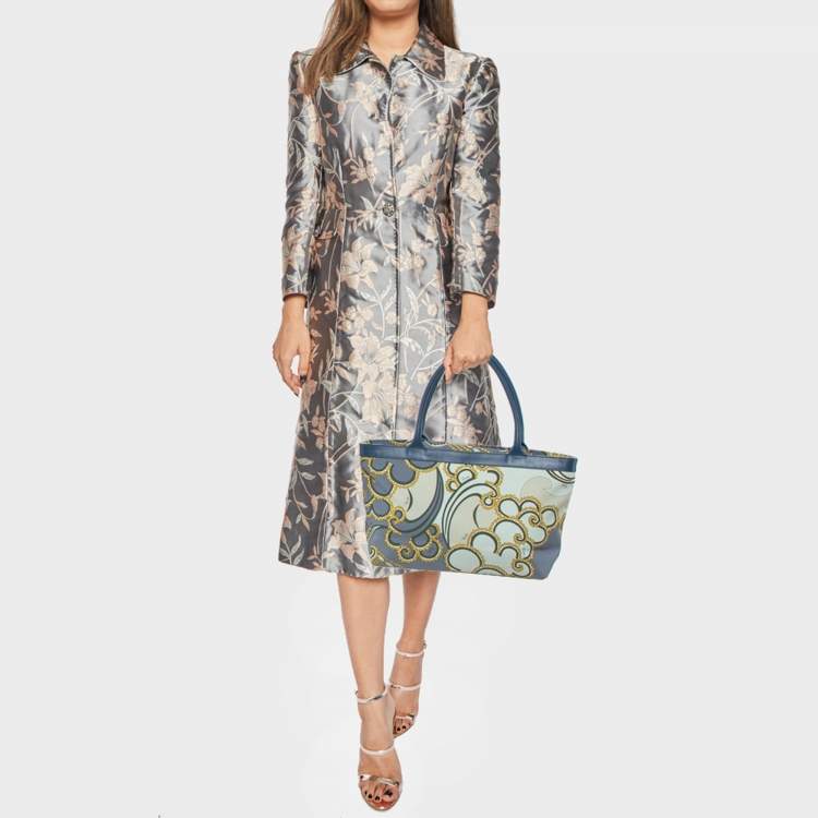 Pre Owned Emilio Pucci Multicolor Canvas and Leather Shopper Tote