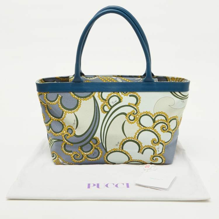 Pre Owned Emilio Pucci Multicolor Canvas and Leather Shopper Tote