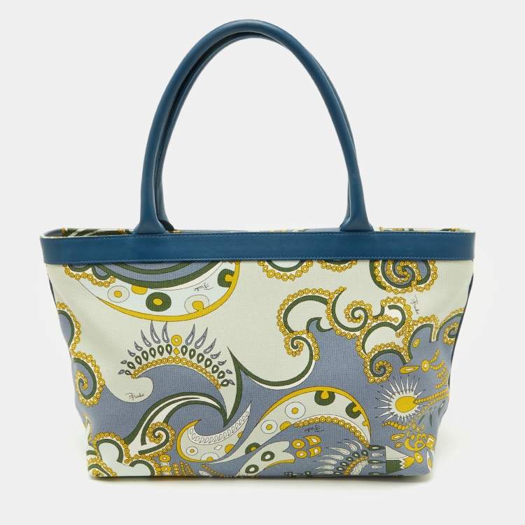 Pre Owned Emilio Pucci Multicolor Canvas and Leather Shopper Tote