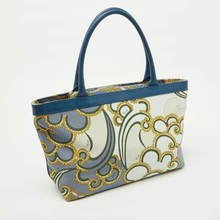 Pre Owned Emilio Pucci Multicolor Canvas and Leather Shopper Tote