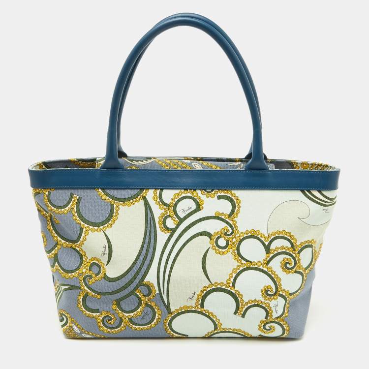 Pre Owned Emilio Pucci Multicolor Canvas and Leather Shopper Tote