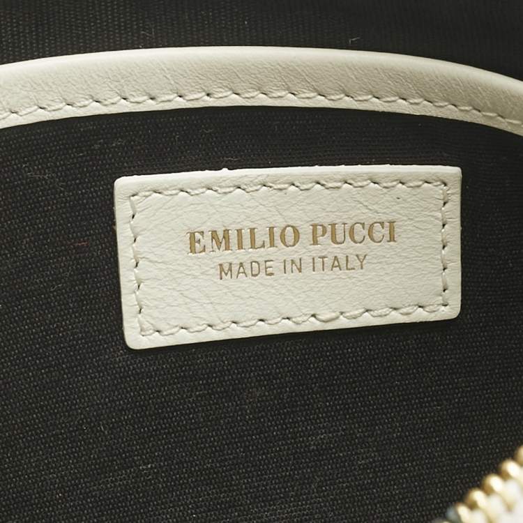 مملوكة مسبقًا Emilio Pucci White Leather Wristlet Zip Pouch